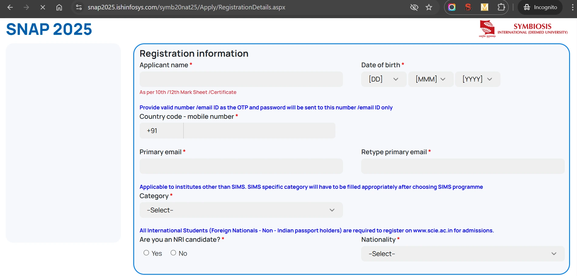 Fill the SNAP Test Registration for 2025
